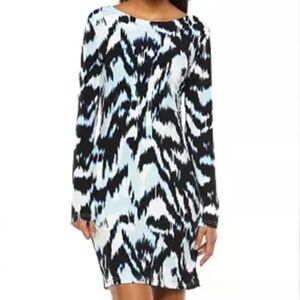 Blue & white long sleeve dress